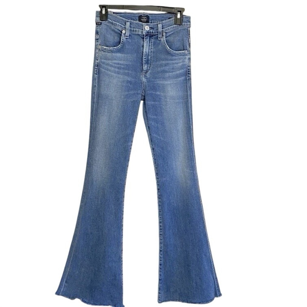 Citizens of Humanity Denim Jeans Chloe Mid Rise Super‎ Flare Wide Leg Raw Hem 25